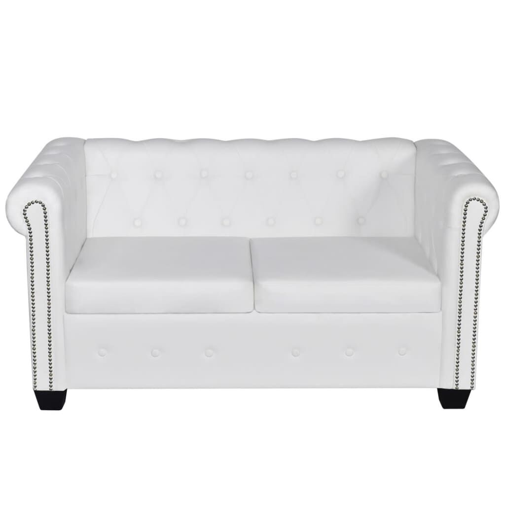 vidaXL Καναπέδες Chesterfield Διθέσιος + Τριθέσιος Λευκό Συνθ. Δέρμα
