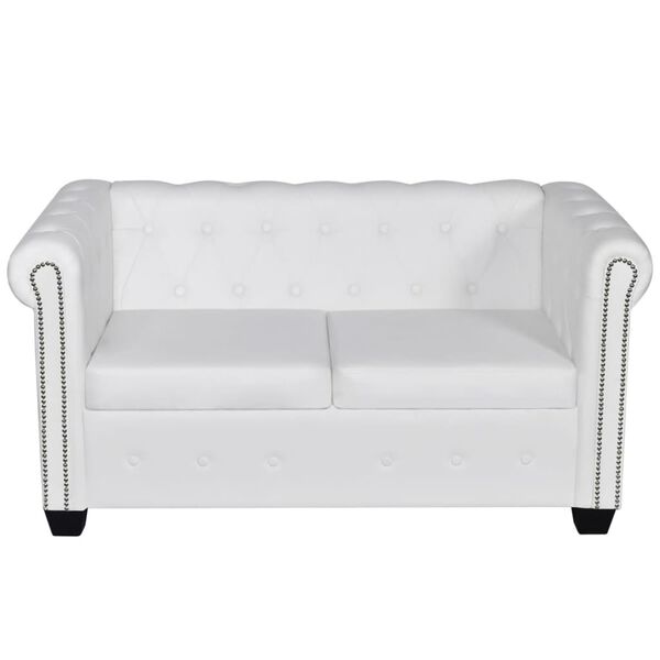 vidaXL Καναπέδες Chesterfield Διθέσιος + Τριθέσιος Λευκό Συνθ. Δέρμα