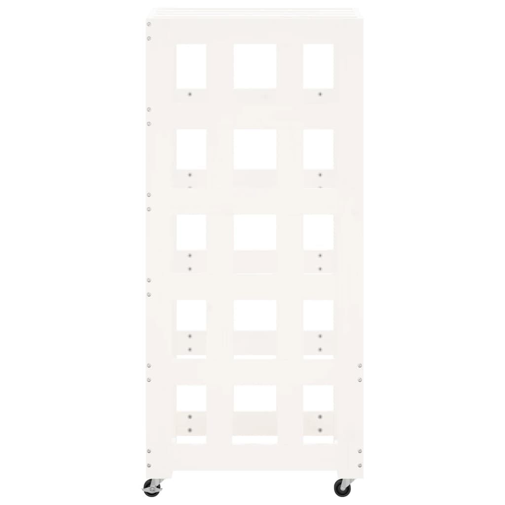 vidaXL Ξυλοθήκη με Τροχούς Λευκή 40x49x110 εκ. από Μασίφ Ξύλο Πεύκου