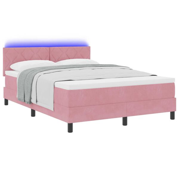 vidaXL Κρεβάτι με Στρώμα & LED Ροζ 160x200 εκ. Βελούδο