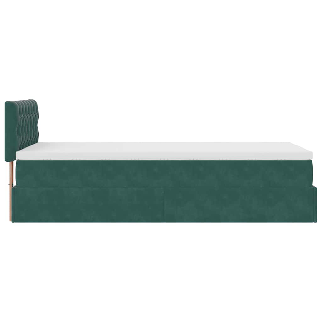 vidaXL Οθωμανικό κρεβάτι με στρώμα & LEDs Dark Green 80x200cm Velvet