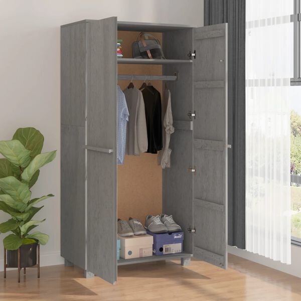 vidaXL Ντουλάπα HAMAR Αν. Γκρι 89 x 50 x 180 εκ. από Μασίφ Ξύλο Πεύκου