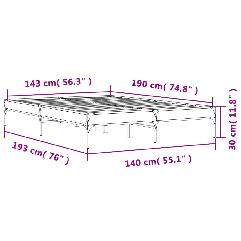 vidaXL Πλαίσιο Κρεβατιού Sonoma Δρυς 140x190 εκ. Επεξ. Ξύλο & Μέταλλο