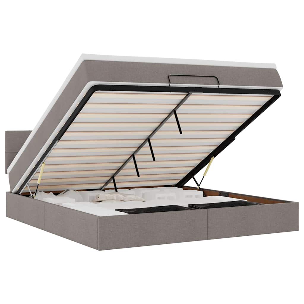 vidaXL Οθωμανικό κρεβάτι με στρώμα & LEDs Taupe 180x200cm ύφασμα