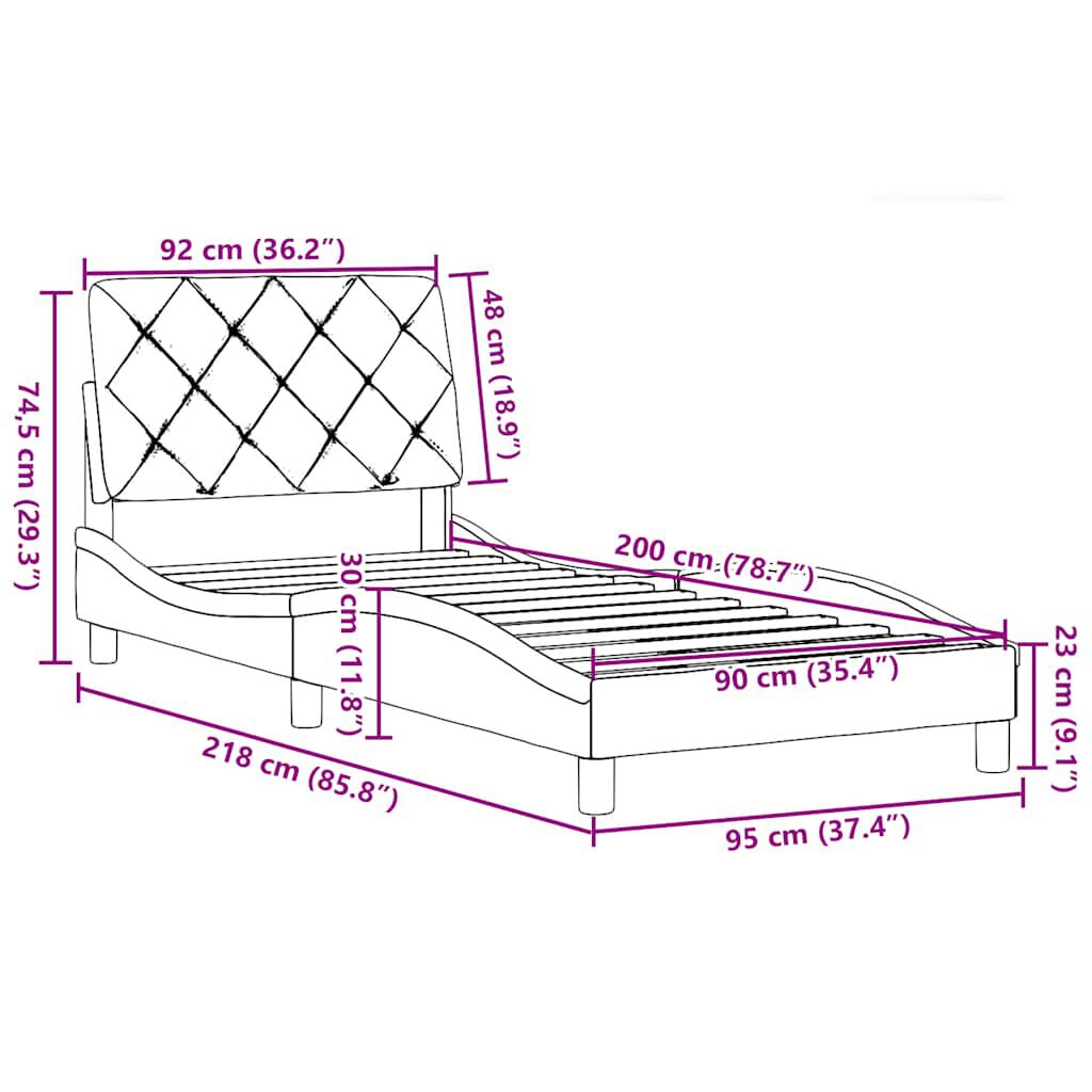 vidaXL Σκελετός Κρεβατιού Χωρίς Στρώμα Κρέμα 90x200 εκ. Υφασμάτινο