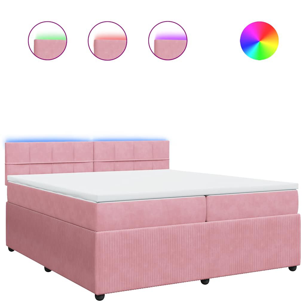 vidaXL Κρεβάτι Boxspring με Στρώμα Ροζ 200x200 εκ. Βελούδινο