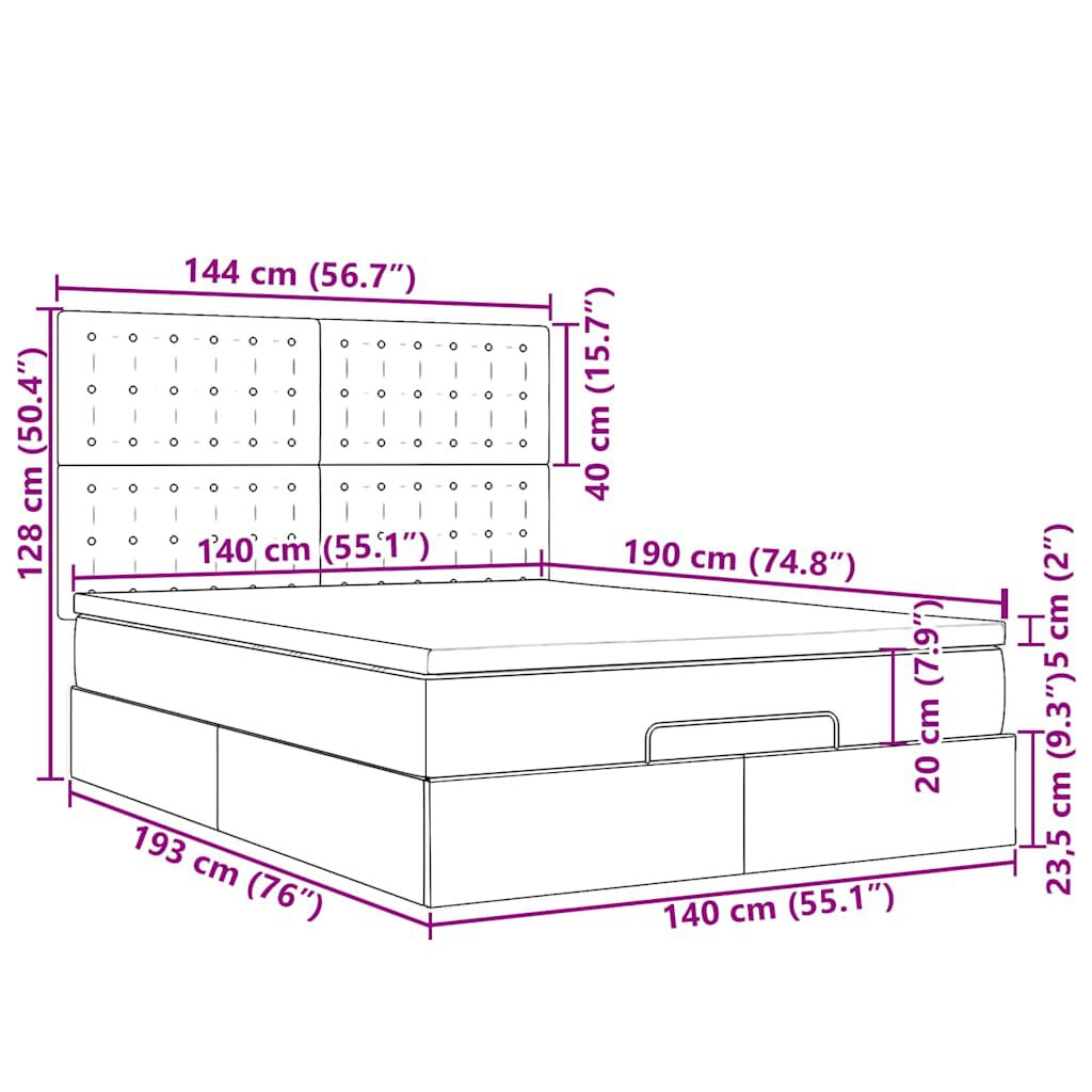 vidaXL Οθωμανικό κρεβάτι με στρώματα Μαύρο 140x190cm Βελούδο