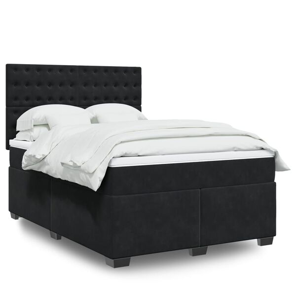 vidaXL Κρεβάτι Boxspring με Στρώμα Μαύρο 140x190 εκ. Βελούδινο