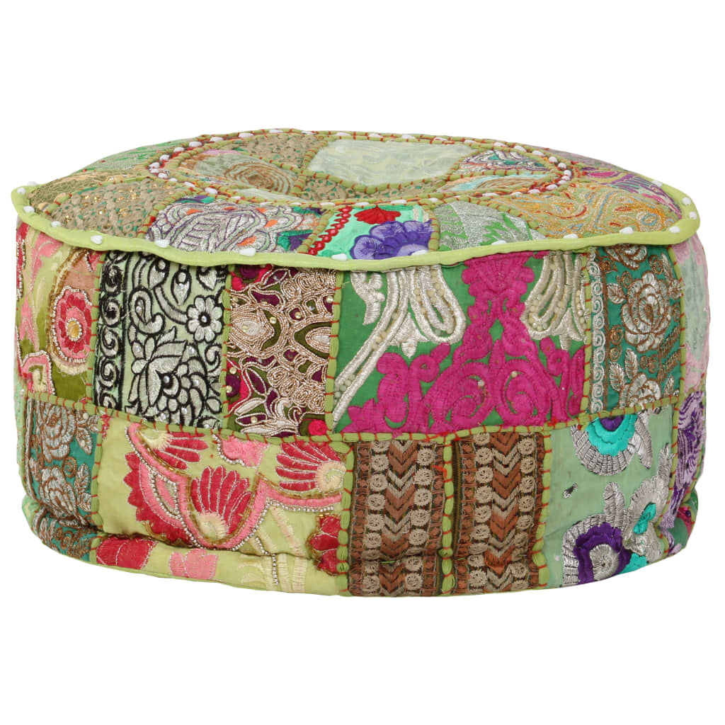 vidaXL Πουφ Patchwork Στρογγυλό Χειροποίητο Πράσινο 40x20 εκ. Βαμβάκι