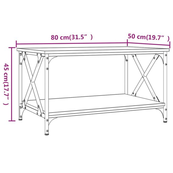 vidaXL Τραπεζάκι Σαλονιού Μαύρο 80x50x45εκ. Επεξεργασμένο Ξύλο+Σίδηρος