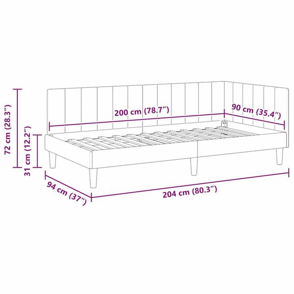 vidaXL Κρεβάτι Γωνίας με κεφαλάρι Ανοιχτό γκρι 90 x 200 cm Βελούδο