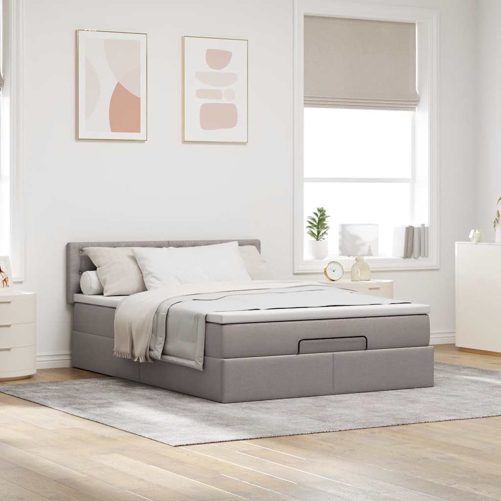 vidaXL Οθωμανικό κρεβάτι με στρώμα Taupe 140x200cm ύφασμα