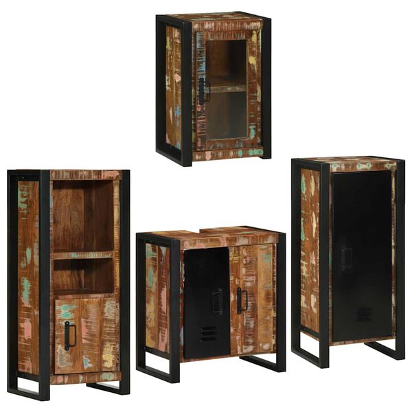 vidaXL Σετ Επίπλων Μπάνιου 4 pcs Πολύχρωμο Στερεό ανακτημένο ξύλο