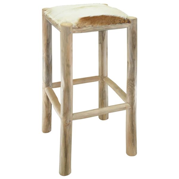 vidaXL Σκαμπό Μπαρ από Γνήσιο Δέρμα / Μασίφ Ξύλο Teak