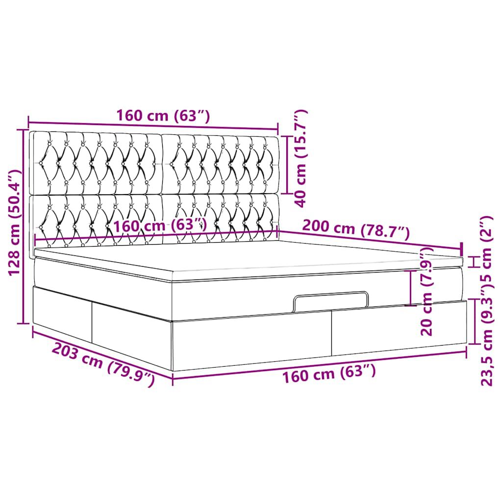 vidaXL Οθωμανικό κρεβάτι με στρώμα & LEDs Μαύρο ύφασμα 160x200cm
