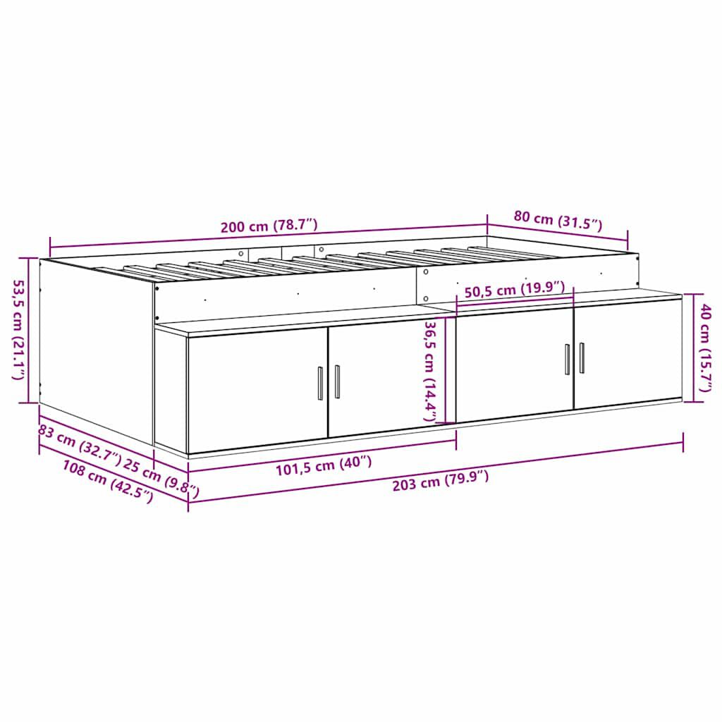 vidaXL Κρεβάτι με αποθηκευτικό χώρο artisan δρυς 80 x 200 cm