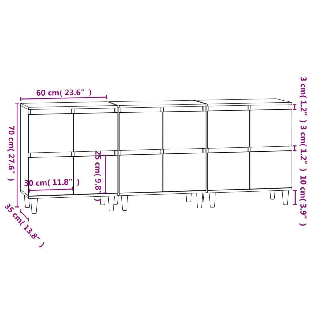 vidaXL Ντουλάπια 3 τεμ. Μαύρα 60x35x70 εκ. Επεξεργασμένο Ξύλο