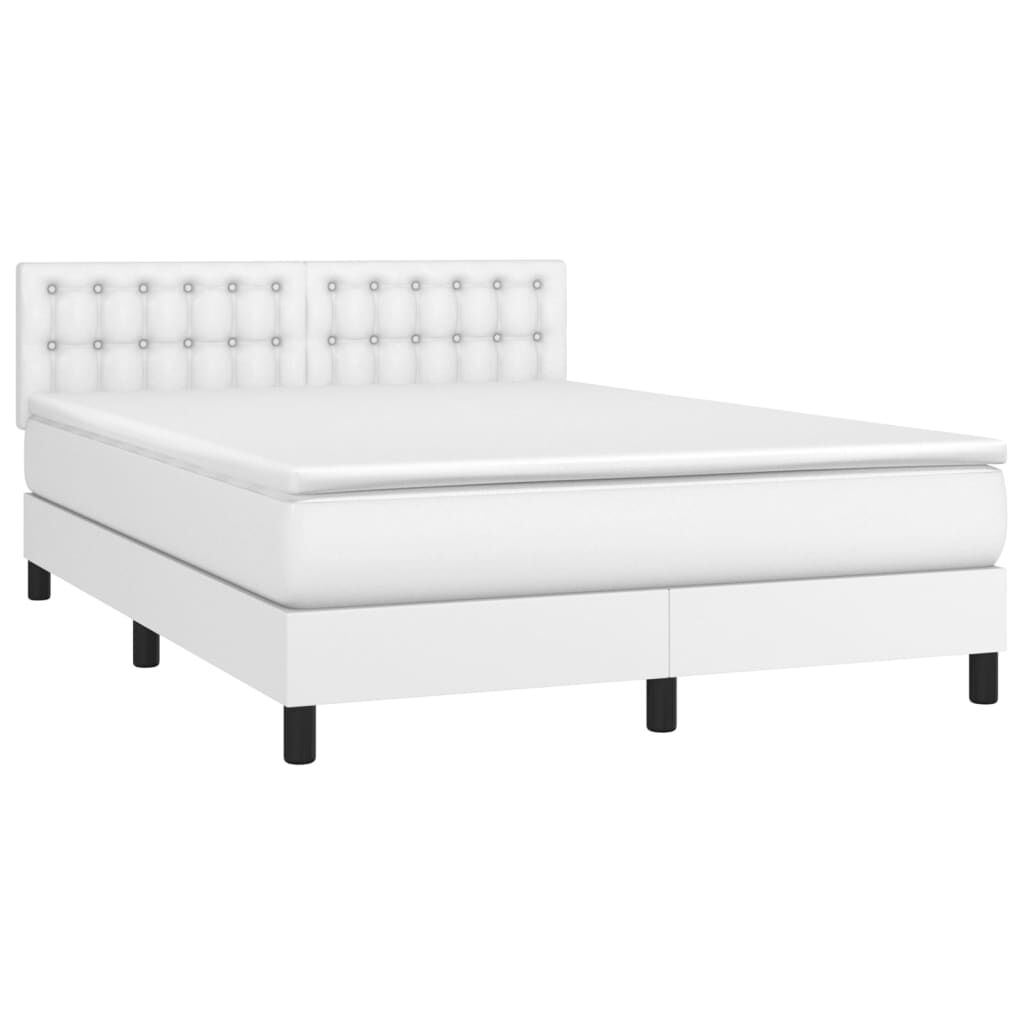 vidaXL Κρεβάτι Boxspring με Στρώμα & LED Λευκό 140x200 εκ. Συνθ. Δέρμα