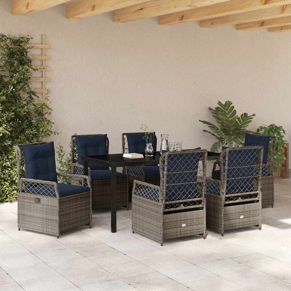 vidaXL Σέτ φαγητού για κήπο 7 pcs Γκρι συνθετικό ρατάν