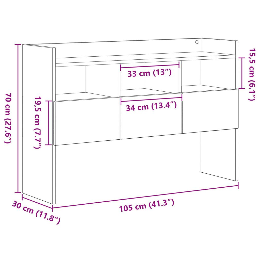 vidaXL Μπουφές Μαύρο Δρυς 105x30x70 εκ. από Επεξεργασμένο Ξύλο