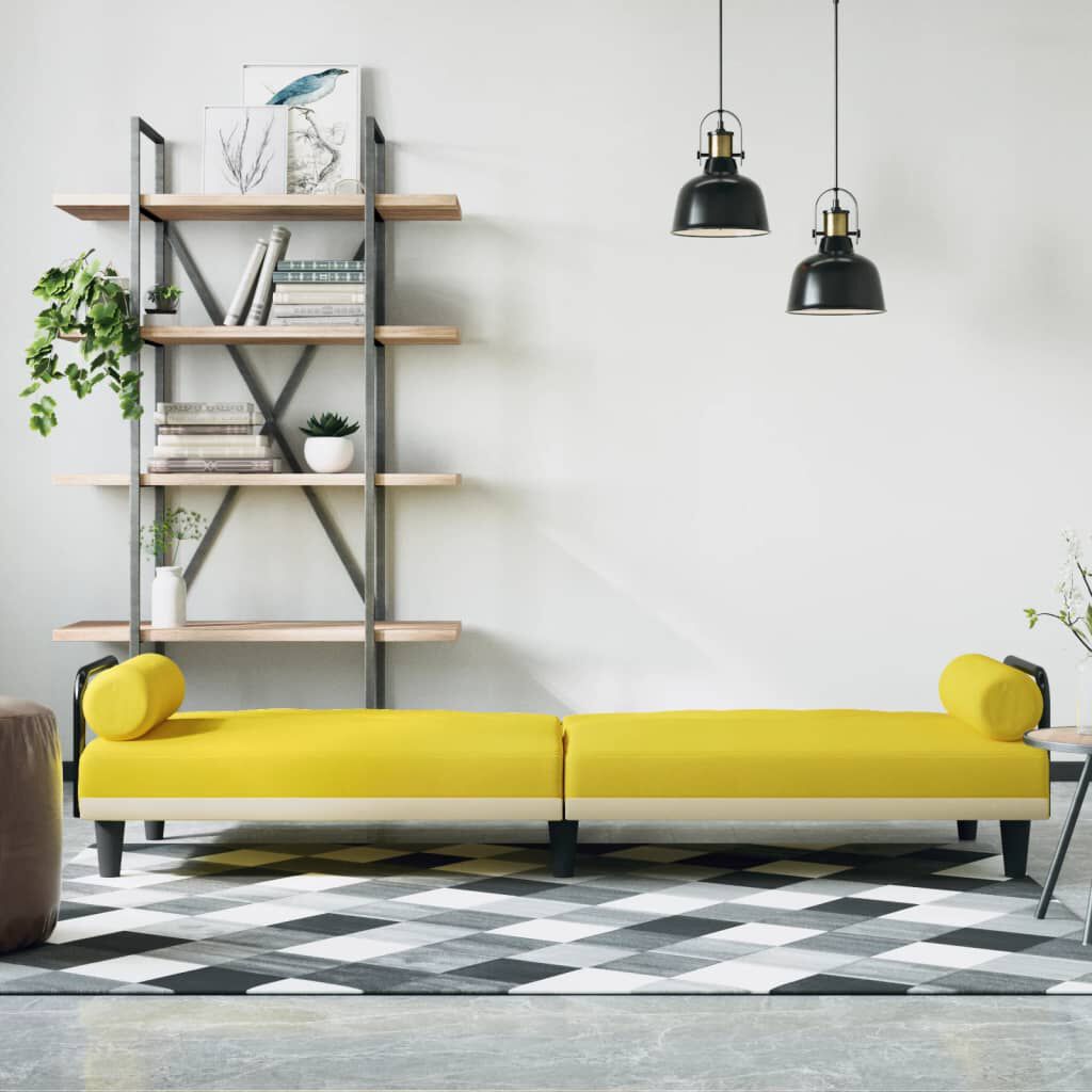 vidaXL Καναπές Κρεβάτι με Μπράτσα Ανοιχτό Κίτρινο Υφασμάτινος
