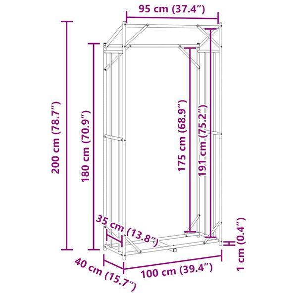vidaxL Ράφι για καυσόξυλα με κάλυμμα βροχής 100x40x200 εκ.