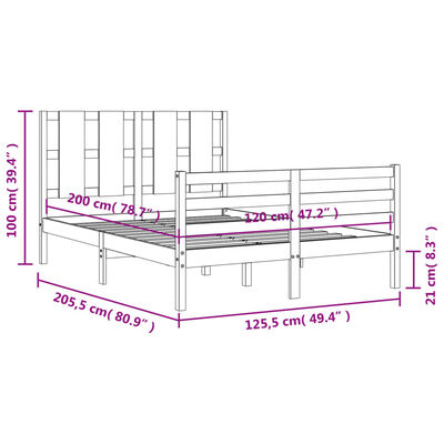 vidaXL Πλαίσιο Κρεβατιού με Κεφαλάρι Μαύρο 120x200 εκ. Μασίφ Ξύλο