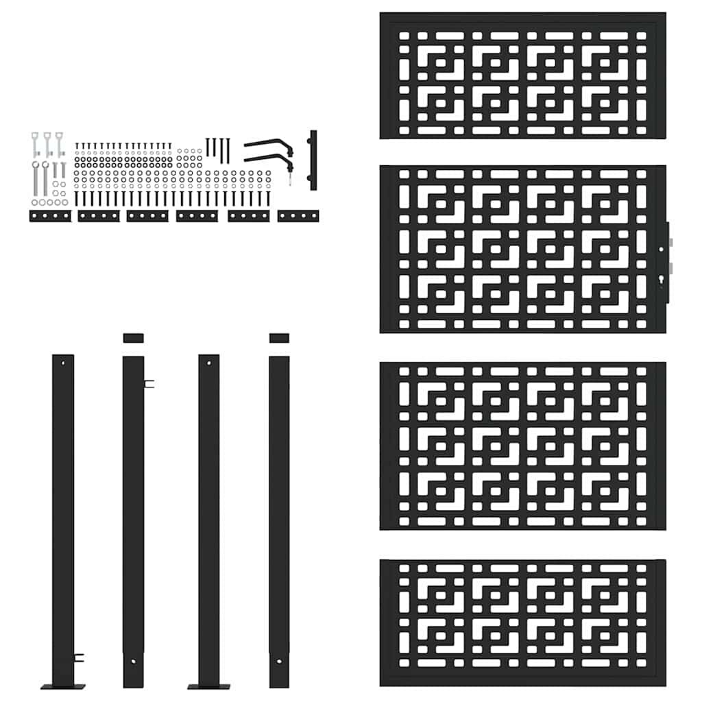 vidaXL Πύλη κήπου Μαύρη 105x180 cm Ατσάλινος σταυρός σχεδιασμού