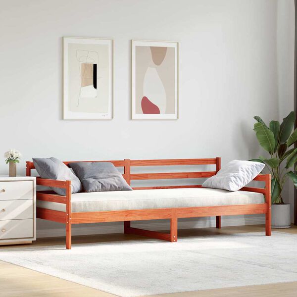 vidaXL Κρεβάτι Ημέρας με κεφαλάρι Κερωτό καφέ Στερεά ξυλεία πεύκου