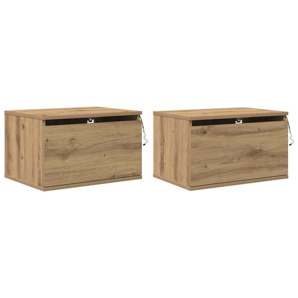 vidaXL Τοίχου κομοδίνο με συρτάρι 2 pcs artisan δρυς 50 x 36 x 30 εκ