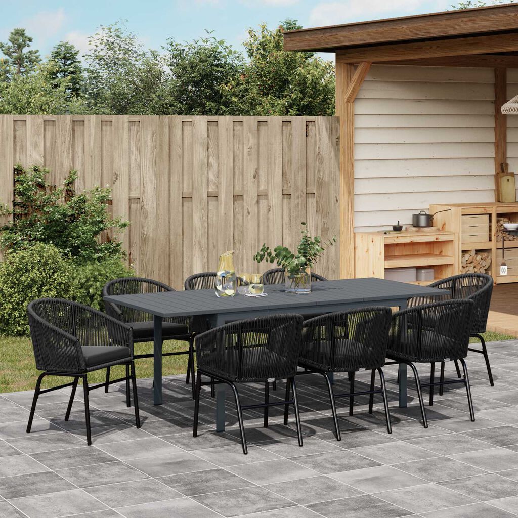 vidaXL Σετ Τραπεζαρίας Κήπου 9 pcs Μαύρο Large Μέταλλο & Πλαστικό