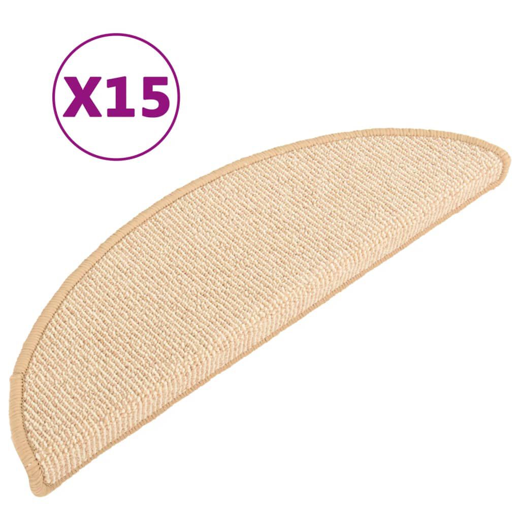 vidaXL Πατάκια Σκάλας Μοκέτα 15 τεμ. Κρεμ 56 x 17 x 3 εκ.