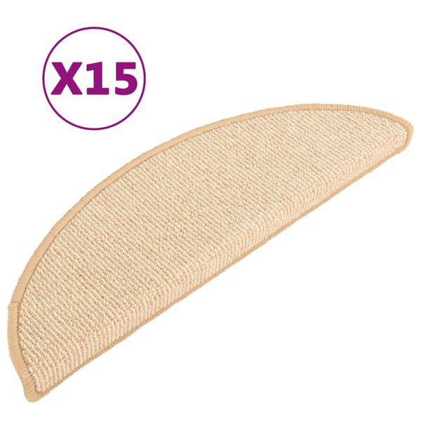 vidaXL Πατάκια Σκαλιών 15 τεμ. Κρεμ Ημίστρογγυλά 56x17x3 εκ.