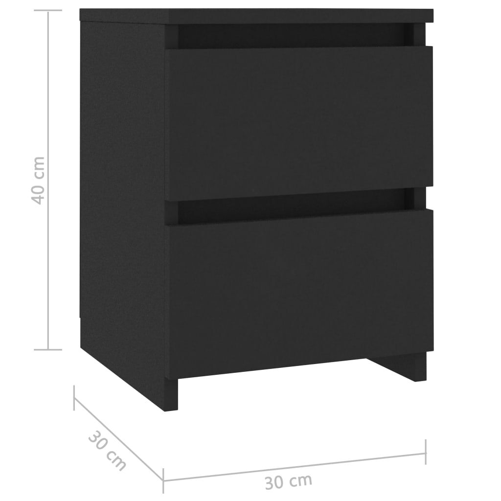 vidaXL Κομοδίνα 2 τεμ. Μαύρα 30 x 30 x 40 εκ. από Επεξ. Ξύλο