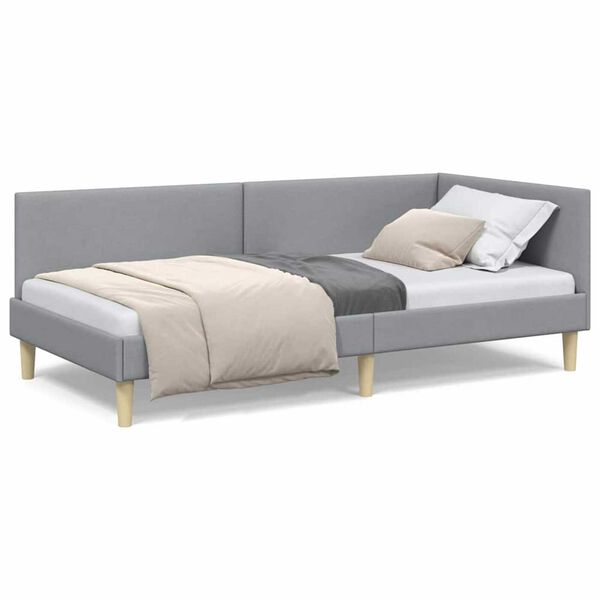 vidaXL Κρεβάτι Γωνίας Ανοιχτό γκρι 100 x 200 cm Ύφασμα και Έργο ξύλου