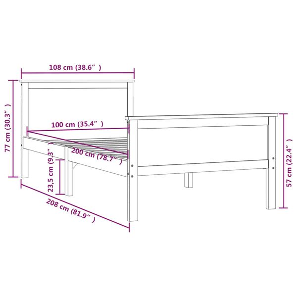 vidaXL Πλαίσιο Κρεβατιού Καφέ Μελί 100 x 200 εκ. από Μασίφ Ξύλο Πεύκου