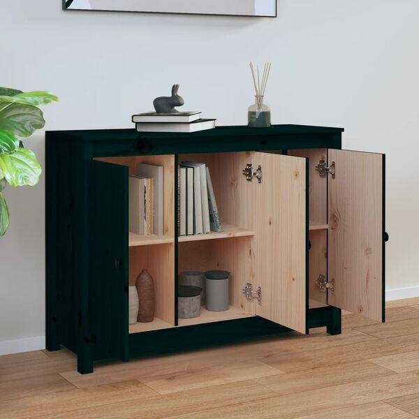 vidaXL Ντουλάπι Μαύρο 100 x 35 x 74 εκ. από Μασίφ Ξύλο Πεύκου