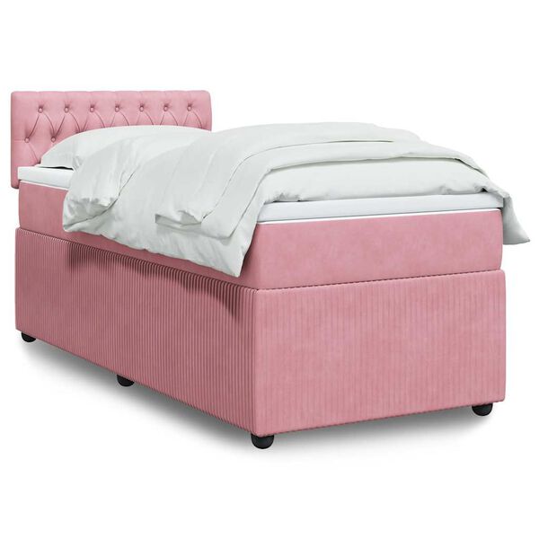 vidaXL Κρεβάτι Boxspring με Στρώμα Ροζ 80 x 200 εκ. Βελούδινο