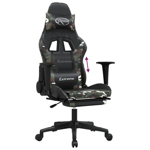 vidaXL Καρέκλα Gaming Μασάζ Υποπόδιο Μαύρο/Παραλλαγή Συνθετικό Δέρμα