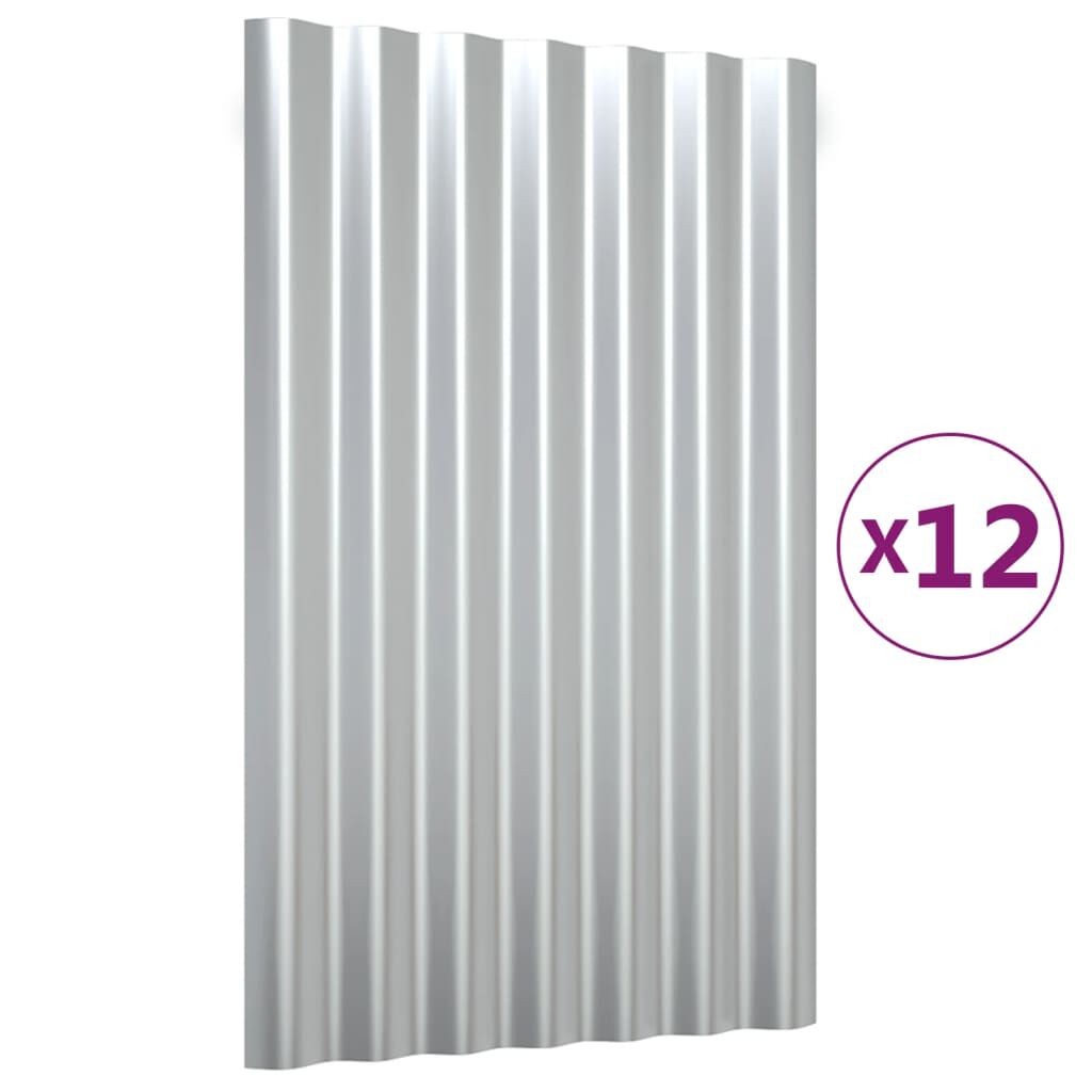 vidaXL Πάνελ Οροφής 12 τεμ. Ασημί 60x36 εκ. Γαλβανισμένος χάλυβας