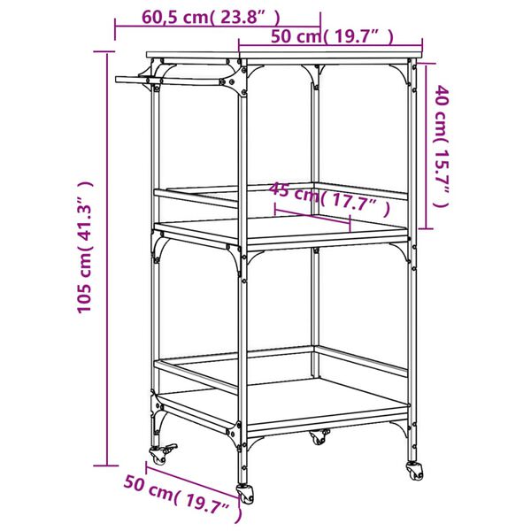 vidaXL Τρόλεϊ Κουζίνας Καπνιστή Δρυς 60,5x50x105εκ. Επεξεργασμένο Ξύλο