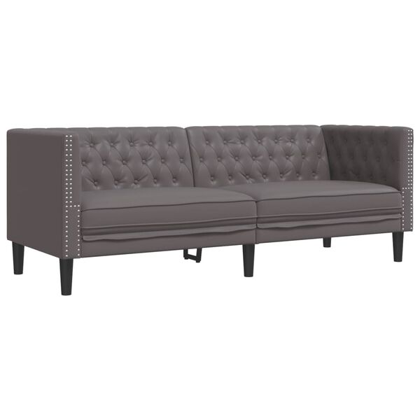vidaXL Καναπές Chesterfield 3θέσιος Γκρι από Συνθετικό Δέρμα