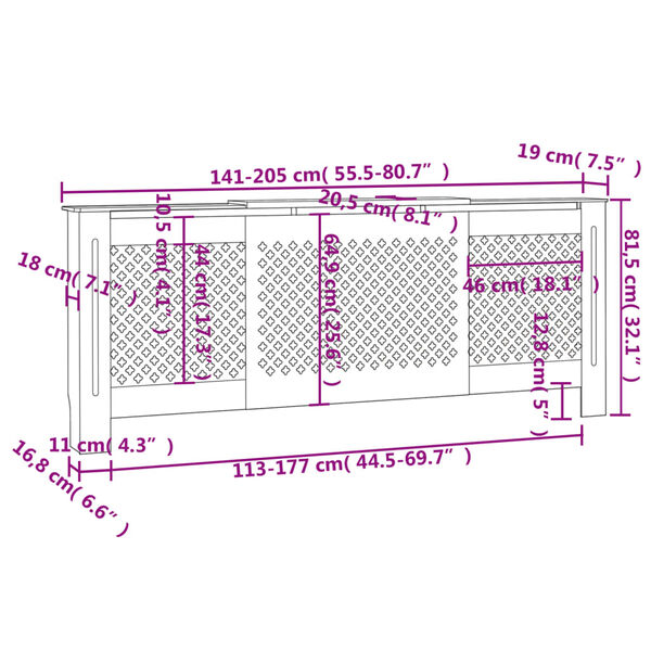 vidaXL Κάλυμμα Καλοριφέρ 205 εκ. από MDF