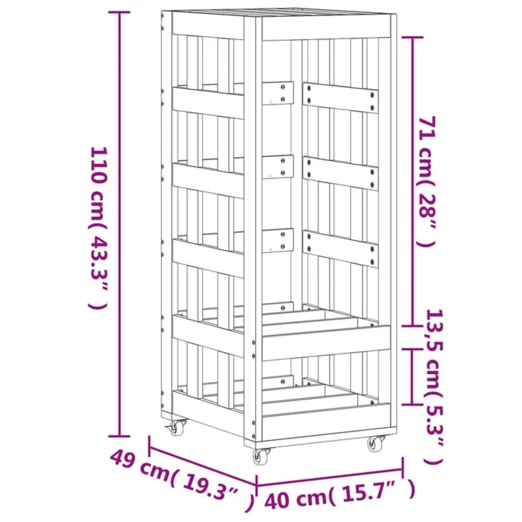 vidaXL Ξυλοθήκη με Τροχούς Λευκή 40x49x110 εκ. από Μασίφ Ξύλο Πεύκου