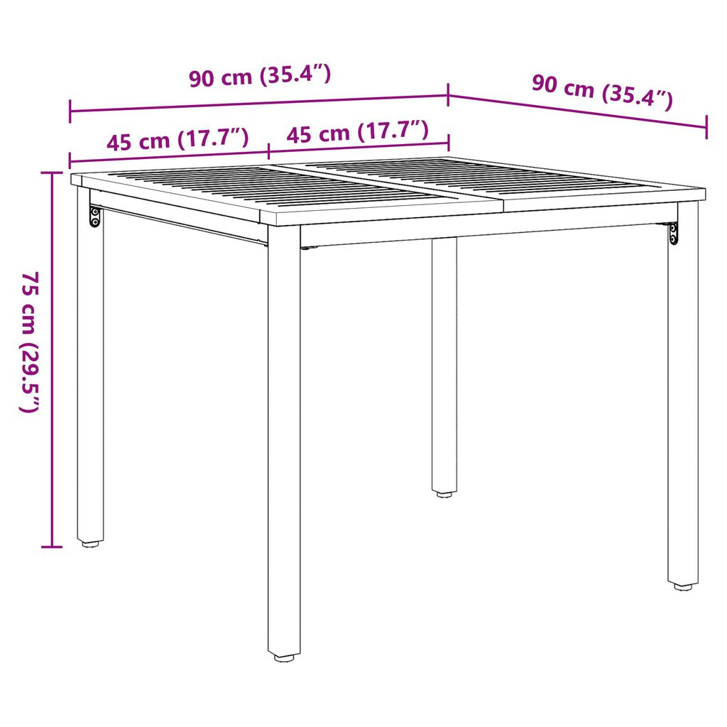 vidaXL Τραπέζι Κήπου 90x90x75 εκ. Μασίφ ξύλο ακακίας και Μέταλλο