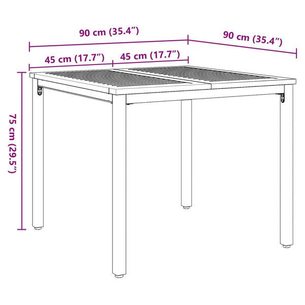 vidaXL Τραπέζι Κήπου 90x90x75 εκ. Μασίφ ξύλο ακακίας και Μέταλλο
