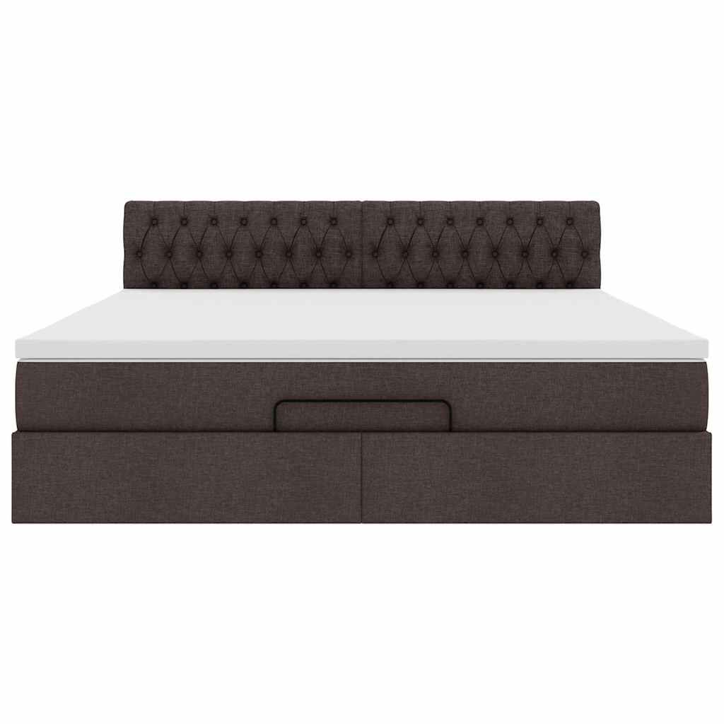 vidaXL Οθωμανικό κρεβάτι με στρώμα & LEDs Σκούρο καφέ 180x200cm ύφασμα