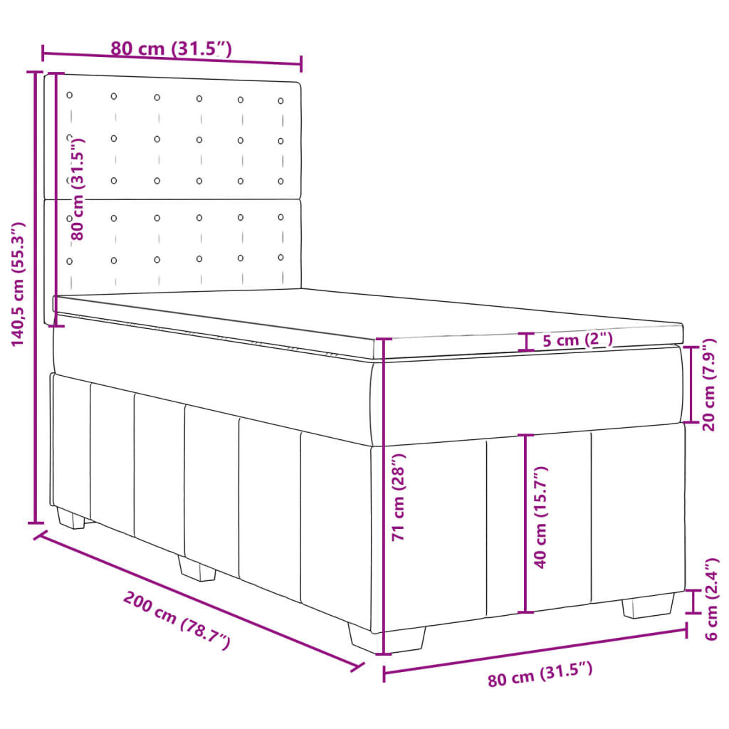 vidaXL Κρεβάτι Boxspring με Στρώμα Μαύρο 80 x 200 εκ. Υφασμάτινο