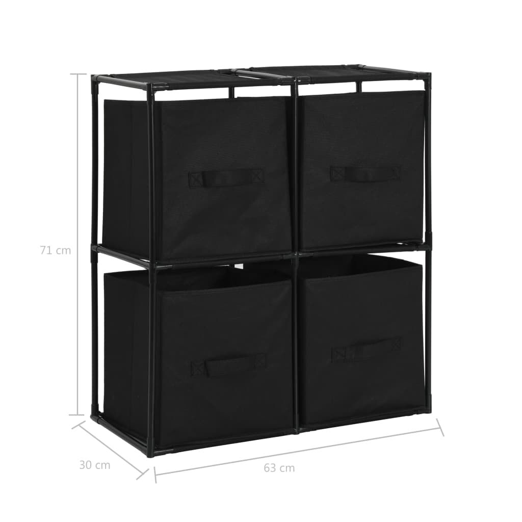 vidaXL Ντουλάπι με 4 Υφασμάτινα Καλάθια Μαύρο 63x30x71 εκ. από Ατσάλι