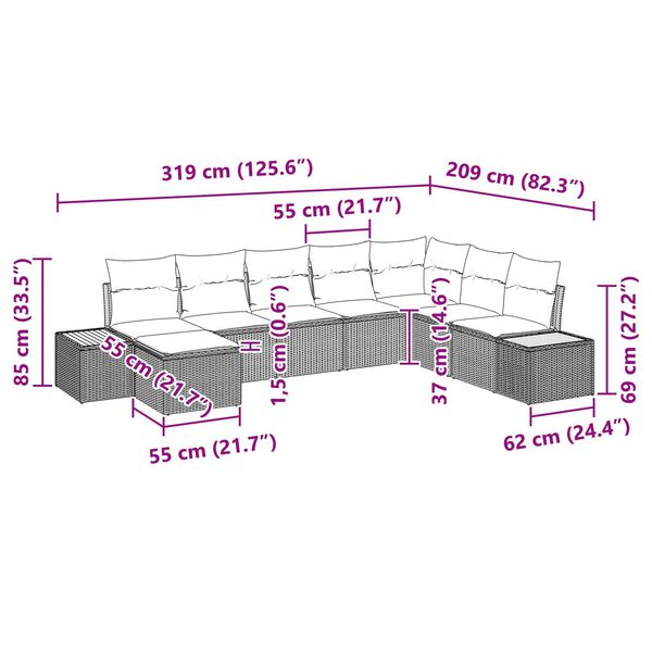vidaXL Σετ Καναπέ Κήπου με μαξιλάρι 8 pcs Μαύρο Πολυ ράταν